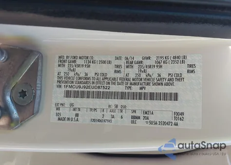 2014 Ford Escape Titanium from USA, damaged, VIN 1FMCU9J92EUD87522